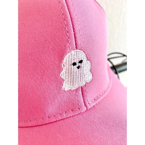 New Adult Sz Pink Ghost Halloween Embroidered Baseball Cap Hat - Boo Basket Gift - Picture 4 of 9